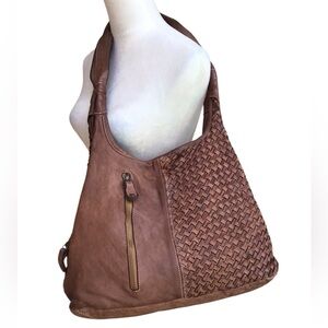 Langellotti Woven Genuine Leather Hobo Bag Made In Italy
